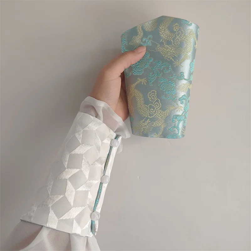 

Double-Sided Ancient Chinese Sle Sve Cuffs Blue And Gold Dragon White Embroidery Faionable Traditional Handmade DIY Fa...