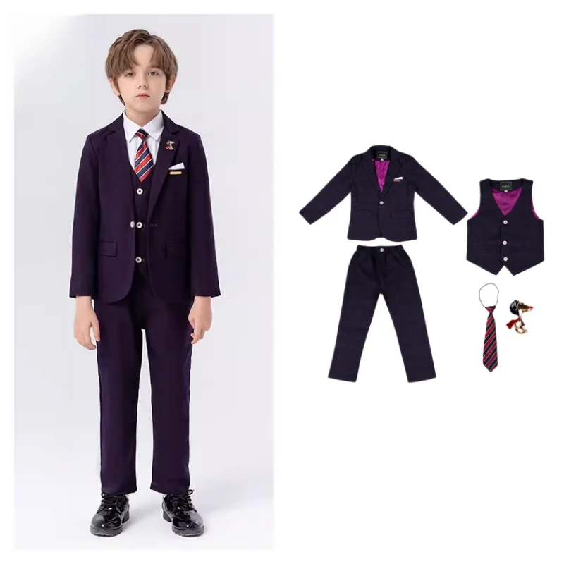 Sring Autumn Kids Birthday Party Photography Suit Set Flower Boys Wedding Dress Children's Piano Host Speech Performance Costume