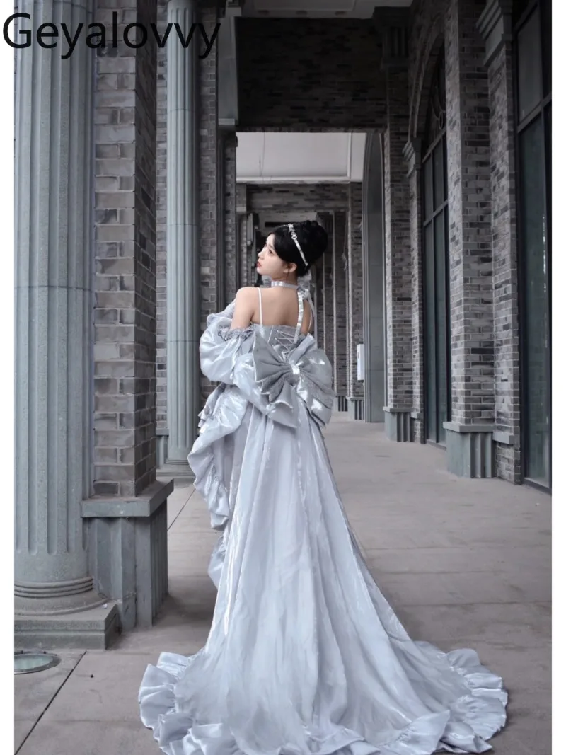 Summer Premium Tube Top Bow Slimming Sling Crop Top Birthday French High Waist Fluffy Princess Short Skirt Trailing Set