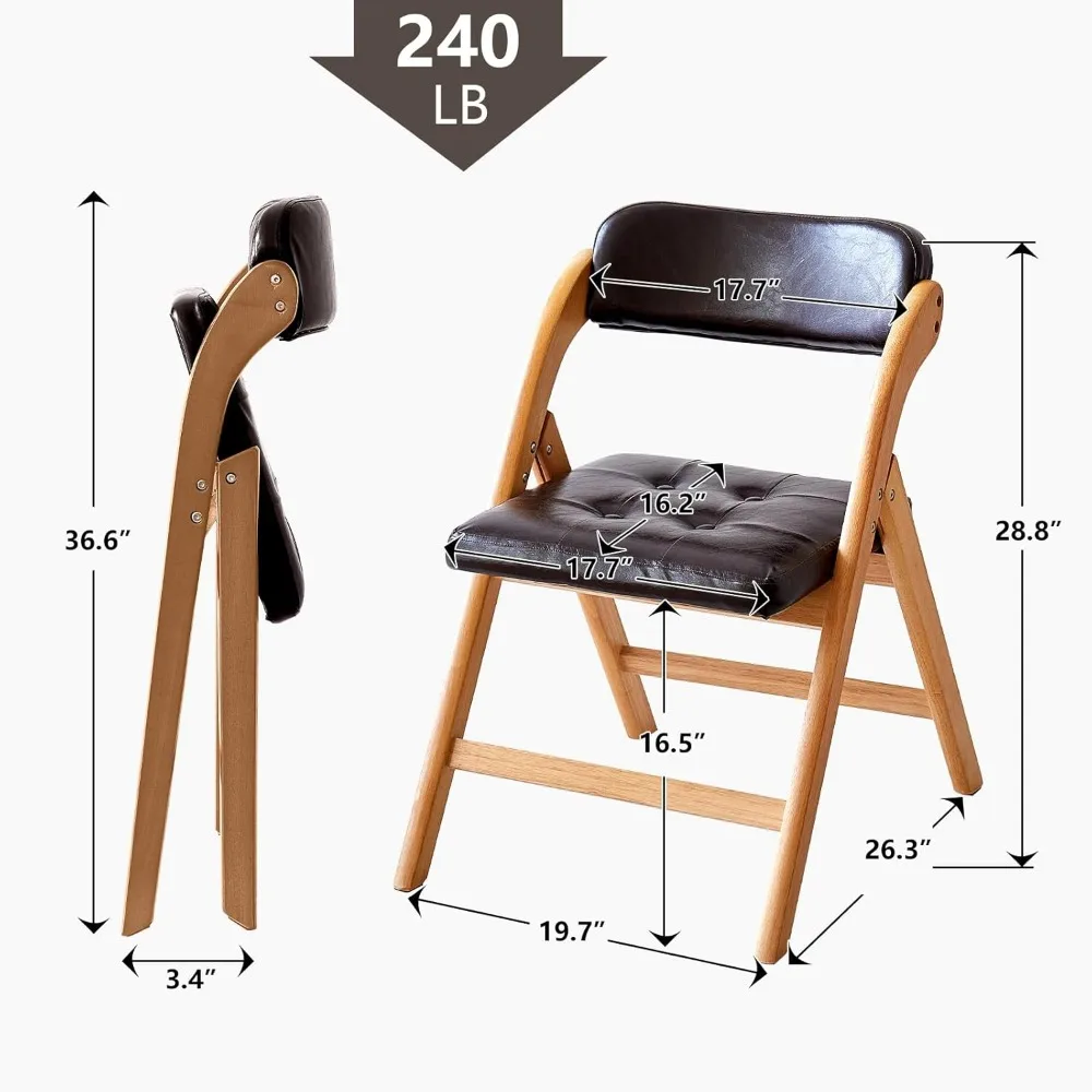 Kursi lipat dengan bantalan, kursi kayu Set 2, 31 "kursi makan Stackable, kursi ekstra untuk