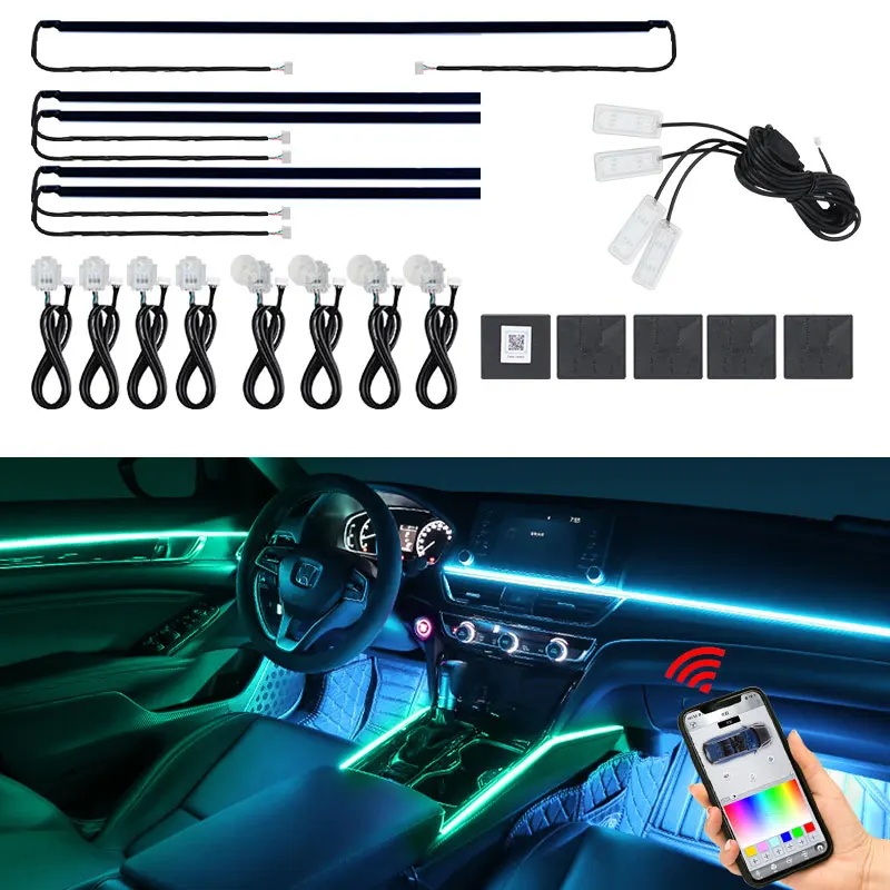6/10/14/18 In 1 LED Car RGB Ambient Lights Sets Interior LED Acrylic Strip Light Guide Fiber Optic Decoration Atmosphere Lamp