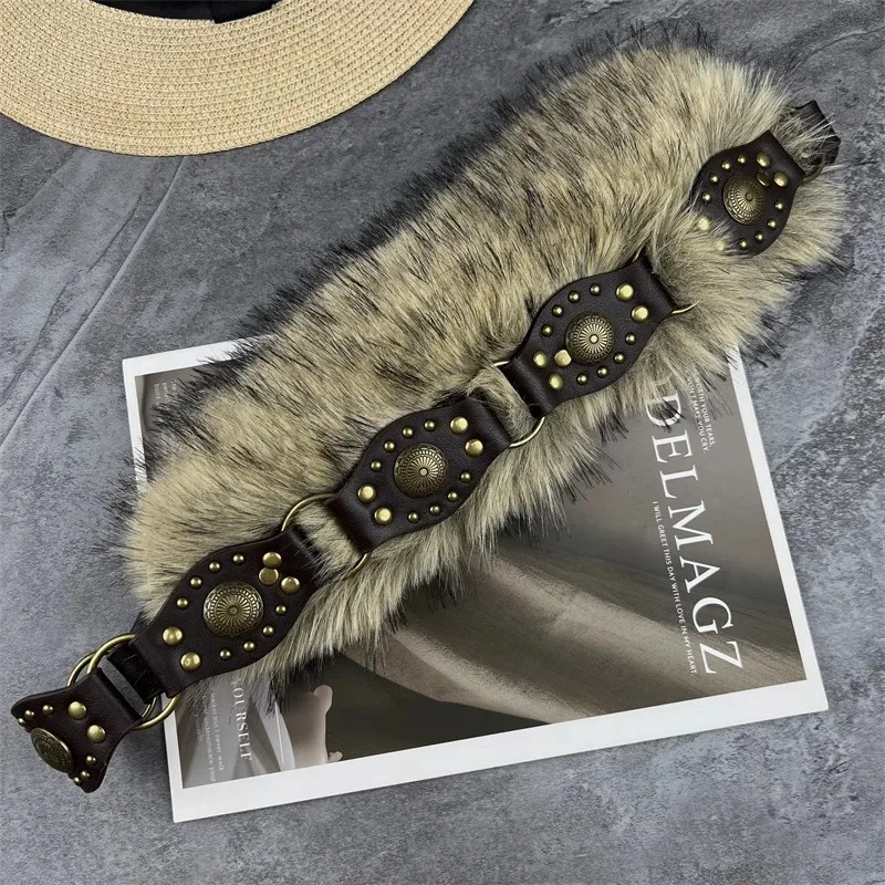 女性のフェイクファー PU レザーコルセット女性カマーバンドコートウエストバンドドレスデクラションワイドベルト J1585