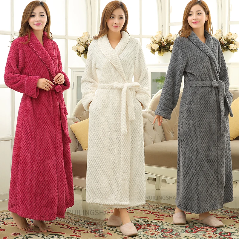 Women Winter Thermal Long Bathrobe Lovers Thick Warm Coral Fleece Kimono Bath Robe Plus Size Men Nightgowns Bride Dressing Gown