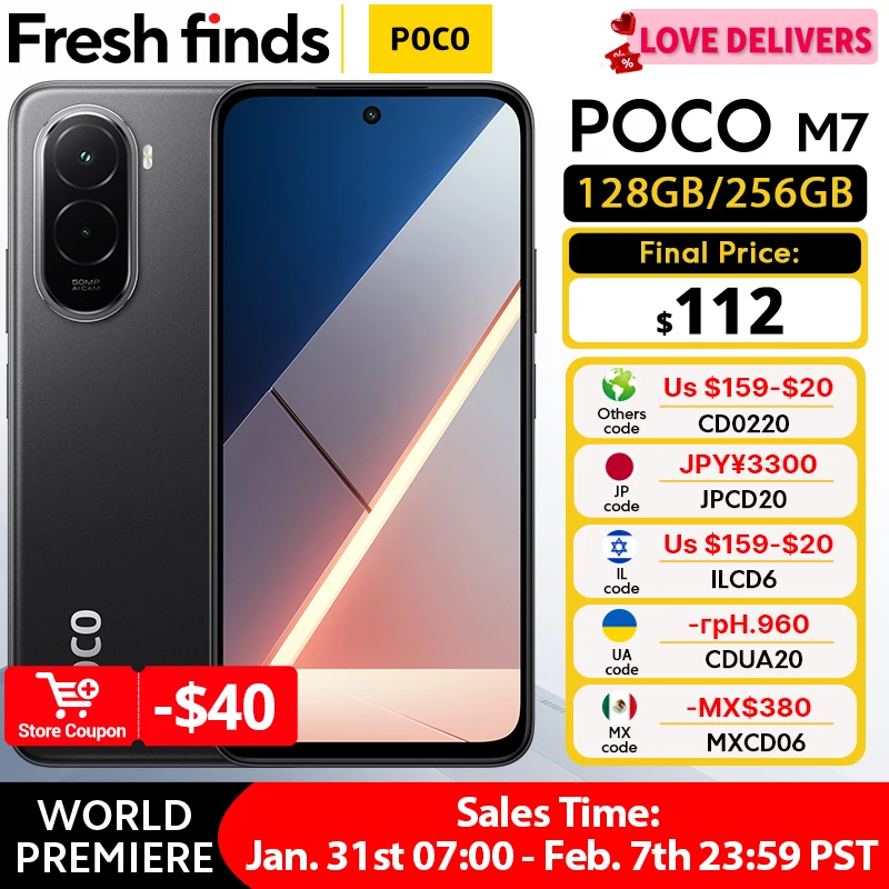 【브랜드+】POCO M7 글로벌 버전 휴대폰 6.9인치 144Hz FHD+ 도트디스플레이 7000mAh 배터리 50MP 카메라 NFC 스냅드래곤 685