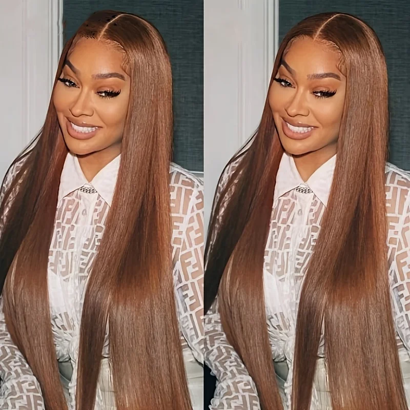 #4 Colored Human Hair Wigs 13x4 Chocolate Brown Bone Straight HD Lace Front Wig 34 Inch Lace Frontal Wig Human Hair Pre Plucked image 2