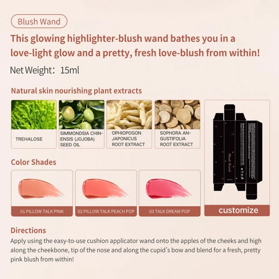 Gold Tube Shimmer Liquid Blush Highlighter Contour Private Label Vegan Makeup Großhandel individuelles Logo