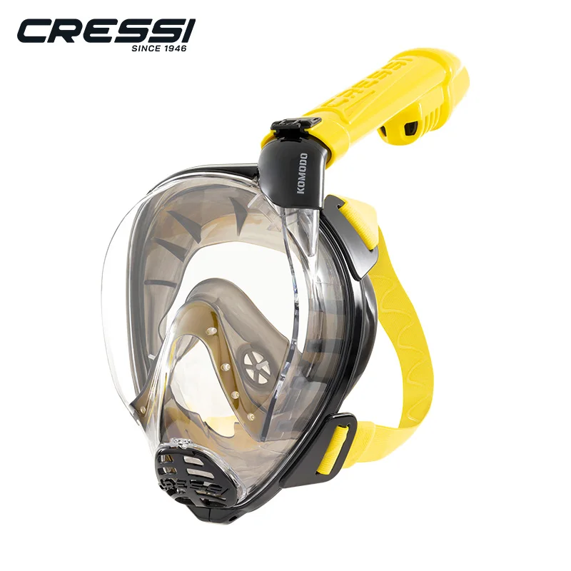 Cressi Komodo Volledig Gezichtsmasker voor Droog Snorkelen 180 °   Visie - CO2-veilig - Siliconen rokje - Zijdelingse snorkel - Verstelbare elastische banden