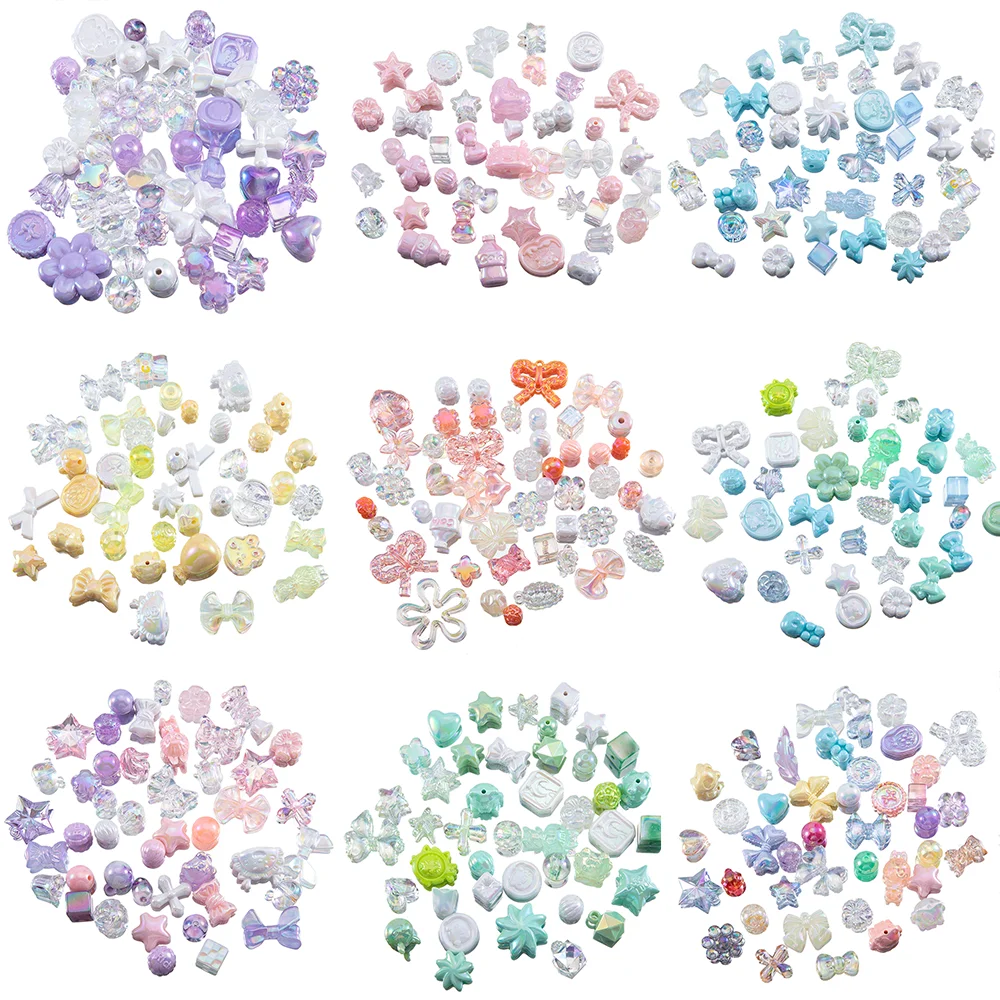

100g Mixed Bowknot Flower Heart Acrylic Cute Beads DIY Necklace Keychain Bracelet Jewelry Craft Supplies Bulk Crafting Materials