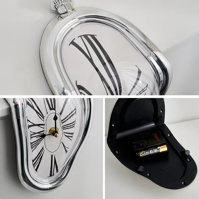 Surreal Melting Clock Silent Melted Wall Clock Salvador Dali Style Wall Watch for Decorative Home Office Shelf Desk Table Gift