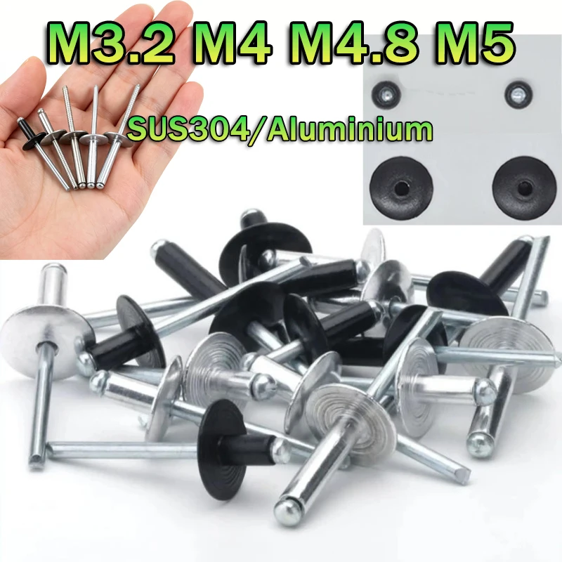 Beicai Large Flange Blind Rivets M3.2/M4/M4.8/M5mm Aluminium/SUS304 Round Open Hollow Rivet Nail For Furniture Car Aircraft