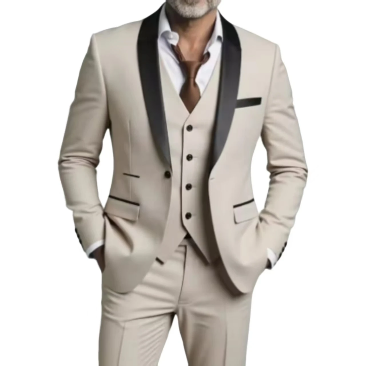 

New Men's Suit Fashion Grid 3 Pieces Business Man Blazer Slim Fit 3 Pieces Suits Set Jacket+Vest+Pant Fashion Western Ensemble