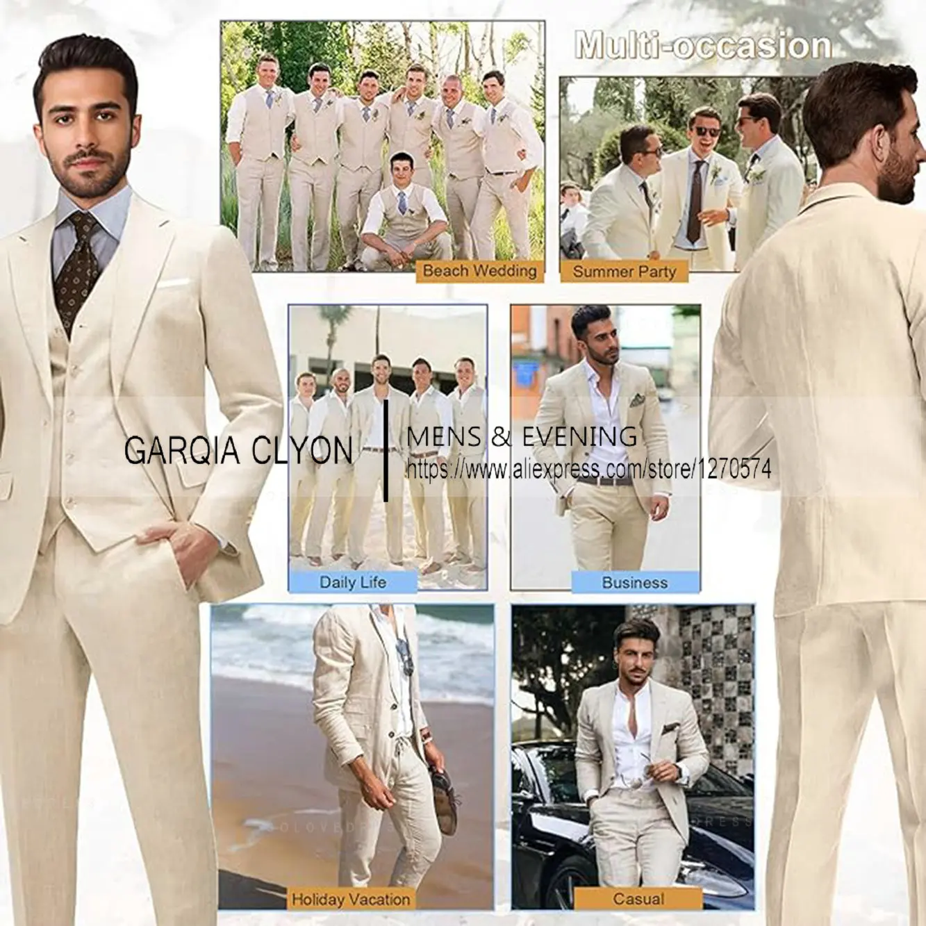 2024 Suits for Men 3 Piece Linen Suit Summer Beach Wedding Party Casual Suit Blazer Vest Slacks