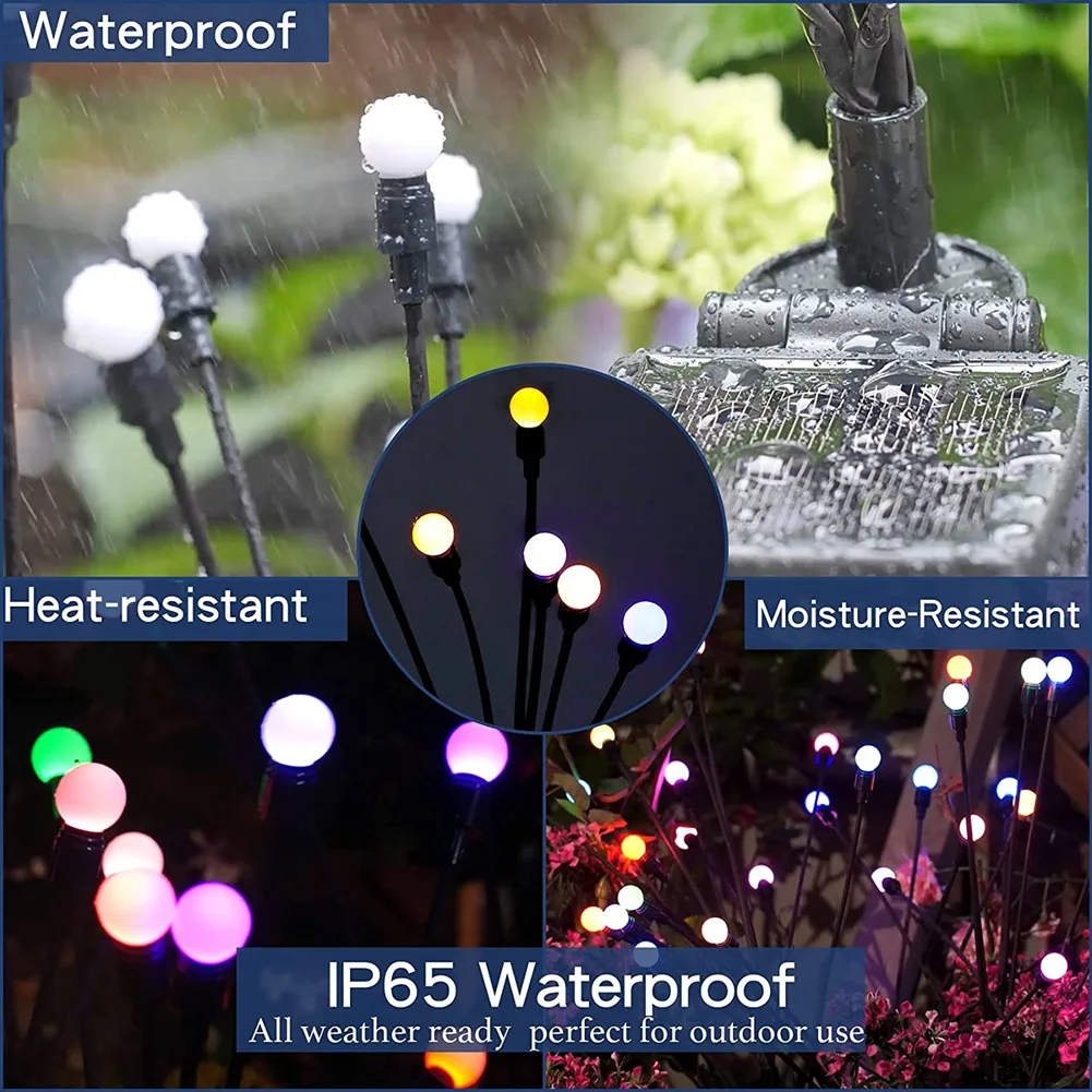 2 Pcs LED Firefly Solar Lights Waterproof Lawn and Ground Plug Lights Garden Decoration Outdoor