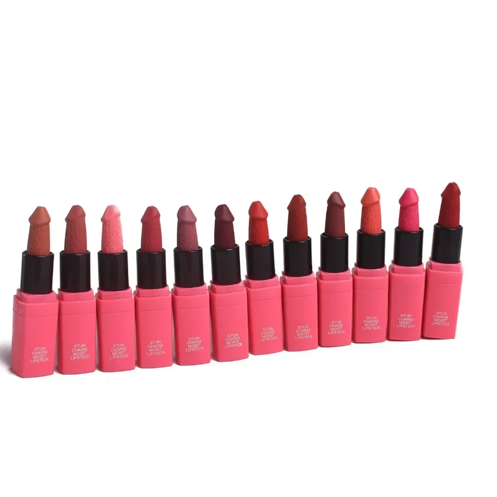 Heallor 12 Colors Penis Shape Mushroom Long Lasting Moisture Cosmetic Lipstick Lips Makeup Lipstick cosmetic batom