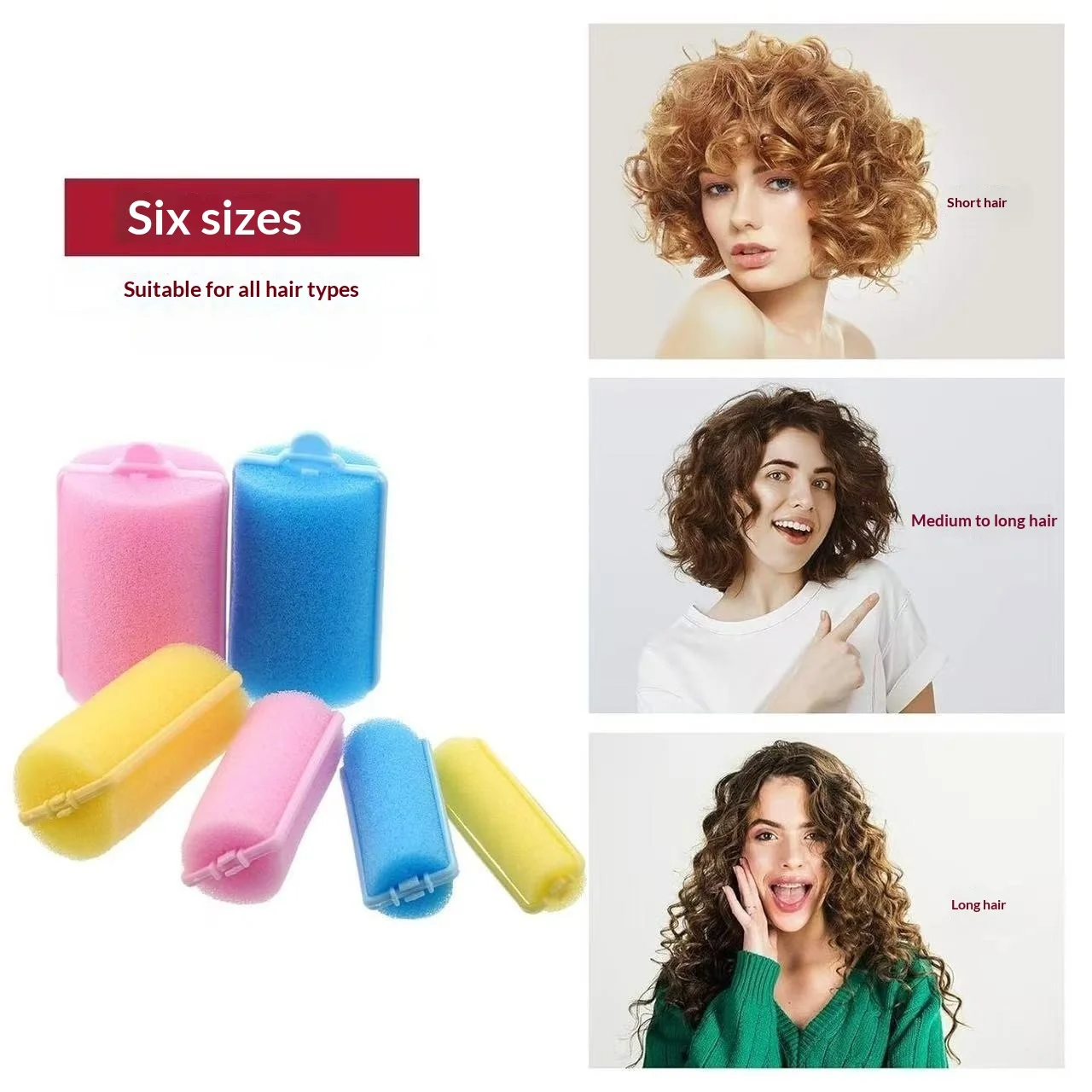 6-14pcs Heatless Soft Sponge Foam Cushion Hair Rollers Sponge Foam for Women Long Short Hair Natural Waves Styling Random Color