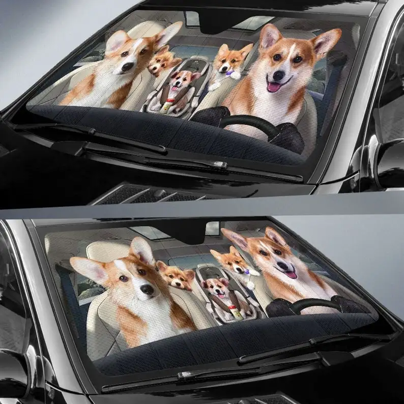 Corgi Family Funny Safe And Driver Auto Sun Shade Personalized Sunshade, Custom Animal Pattern Sunshade,STYLE FOR CAR