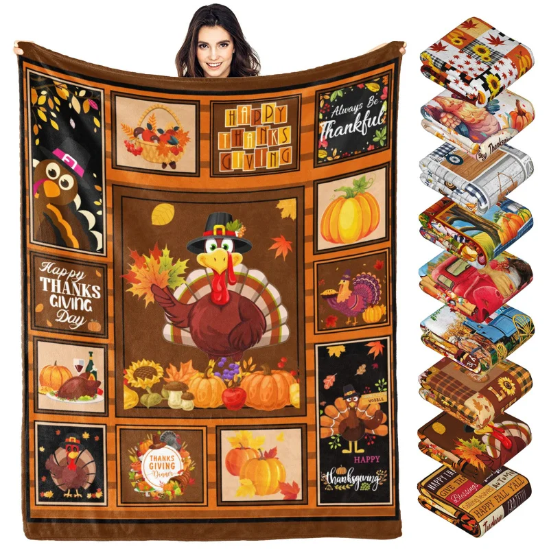 

Thanksgiving blanket gift for children adult family autumn pumpkin turkey decoration