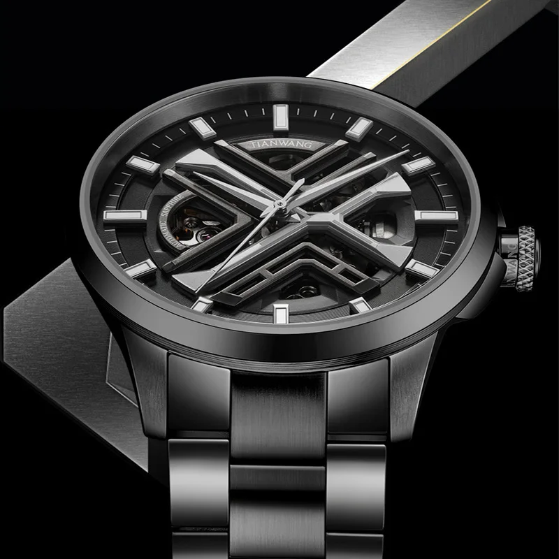 TIAN WANG Watches For Men NH70 Automatic Movement Skeleton Watch Luminous Sapphire Crystal Wristwatches Stainless Steel Watch