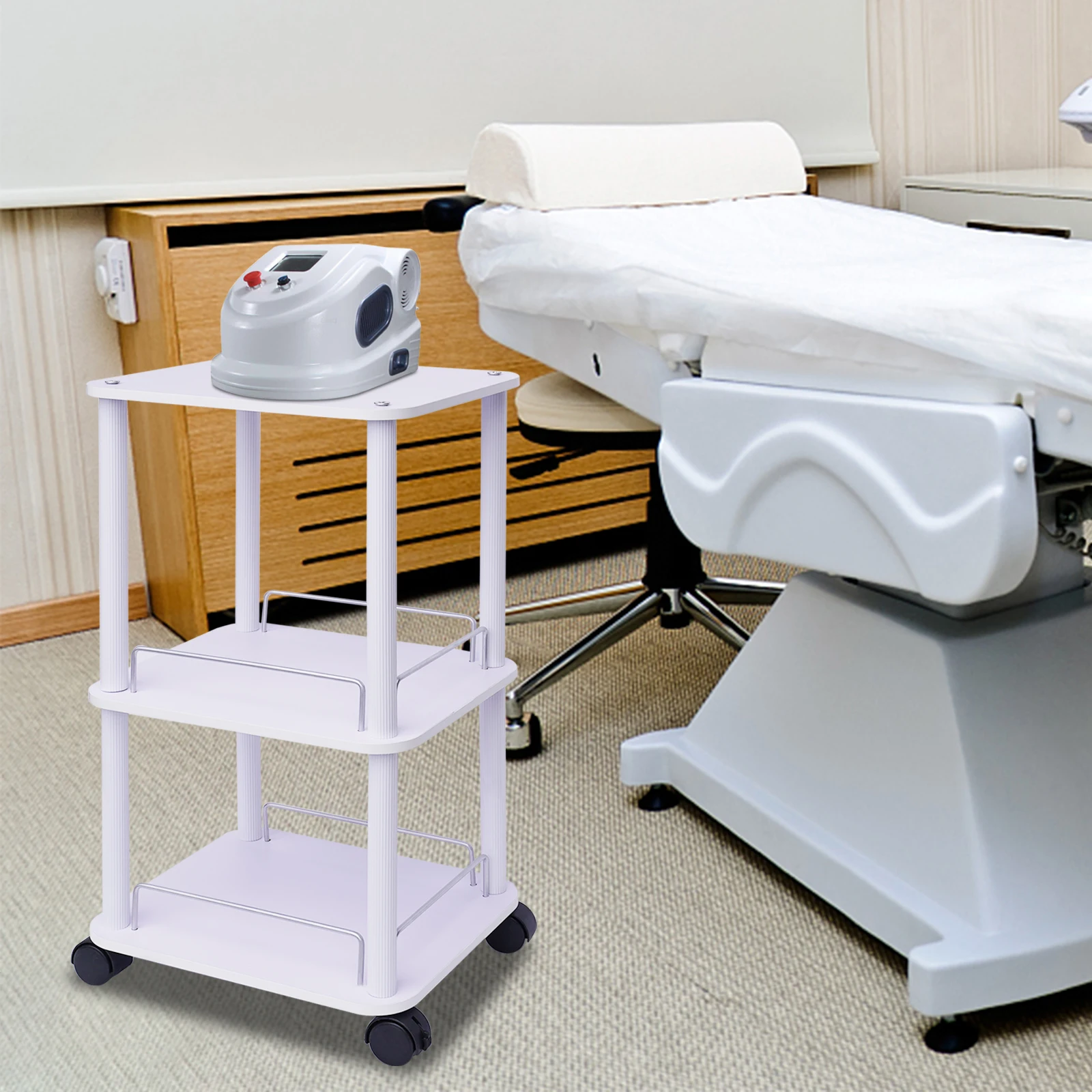 

88.18 Pounds Beauty Salon Trolley Cart 360° Pedestal Rolling Cart Salon Spa Stand Roller Trolley