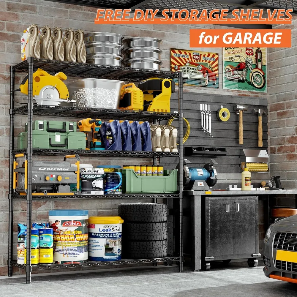 وحدة رفوف أسلاك المرآب شديدة التحمل 48 لتر × 20 عرضًا × 72 ساعة تحمل 2000 رطل، أداة صناعية معدنية قابلة للتعديل مكونة من 5 طبقات