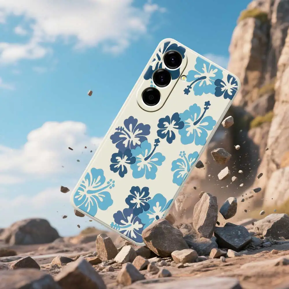 Blue Flower Pattern Phone Case For Samsung Galaxy A56 A32 A23 A22 5G A32 A23 4G A55 A54 A53 A52 A51 A35 A34 A31 A25 Soft Cover