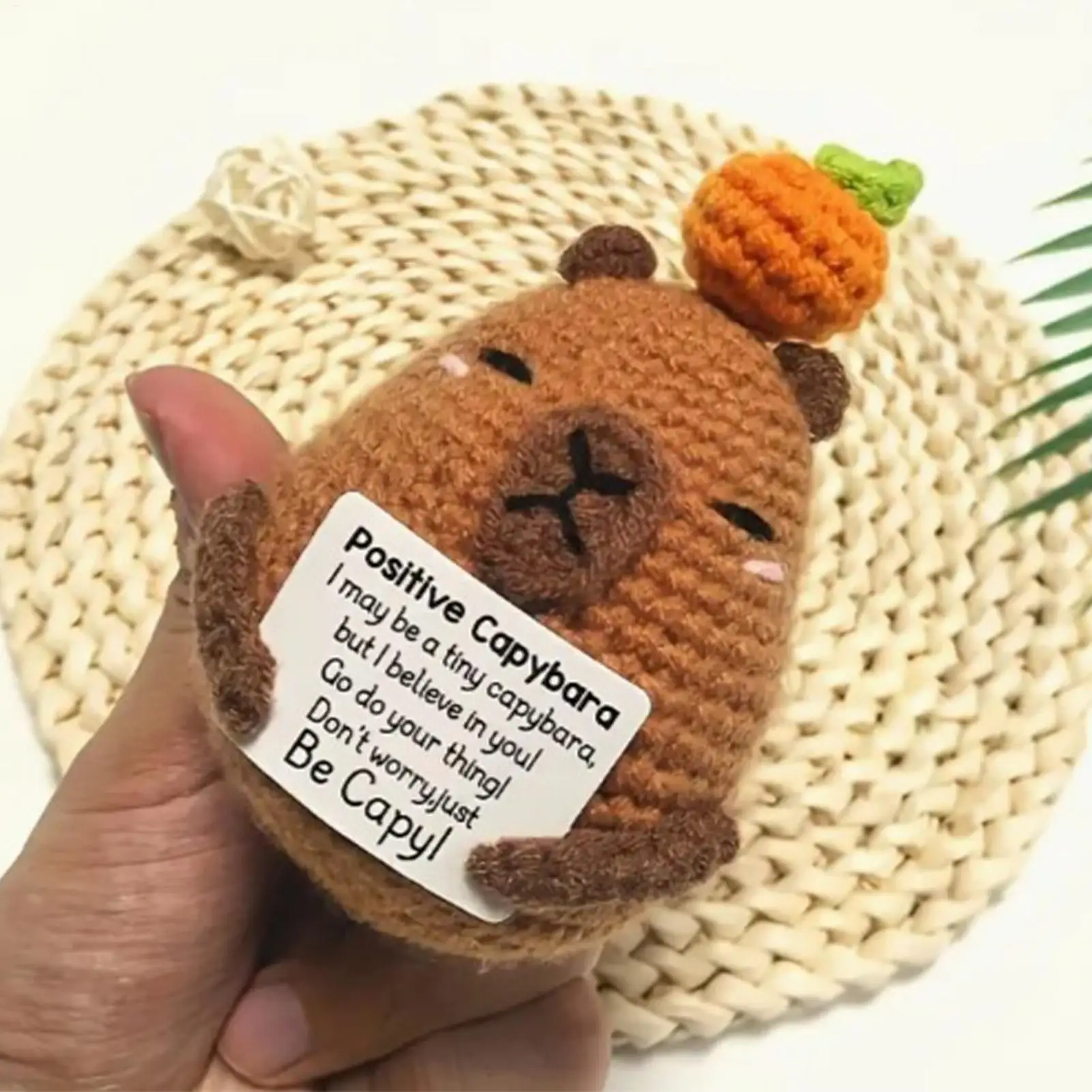 Motivational Crochet Capybara Toy Mini Handmade Plush Wool Knitting Doll Handmade Knitted Cheer Up Capybara Doll Birthday Gift