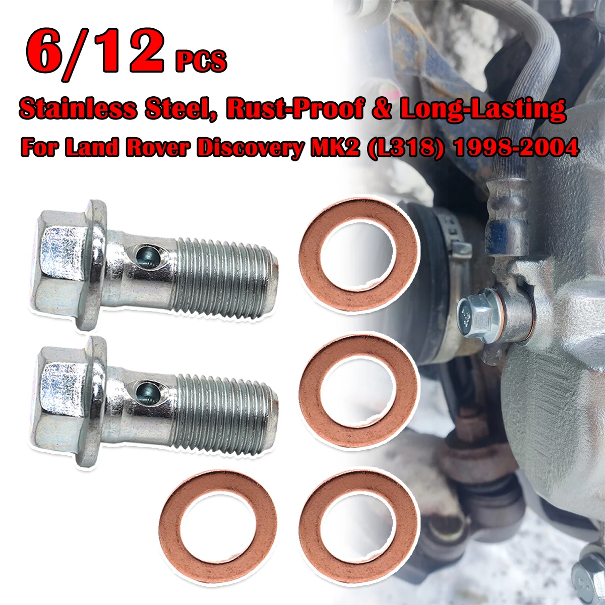 

6/12pc For Land Rover Discovery MK2 L318 Left Right rear Caliper Hose Lines Banjo Fittings Bolts Copper Sealing Crush Washers