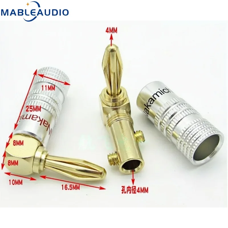 Nakamichi 4mm 90 Degree Right Angle Banana Plug Solid Gold Plated Copper Audio Adapter For DIY High Fidelity Speaker