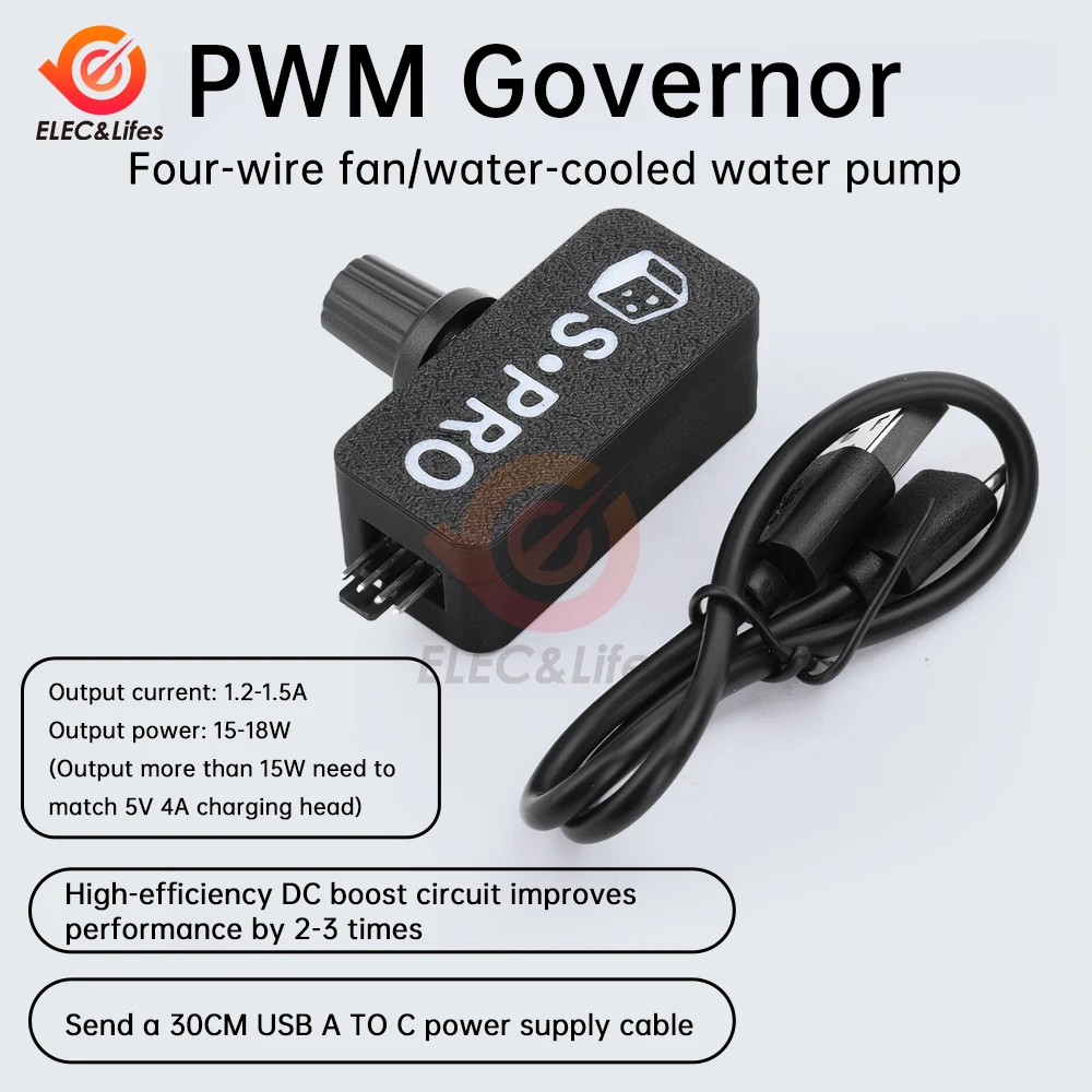 DC 12V 1.5A 18W PWM Speed Motor Controller 4Pin PWM Fan Governor USB TYPE-C DIY Watercooling Cooler Power Supply Accessory