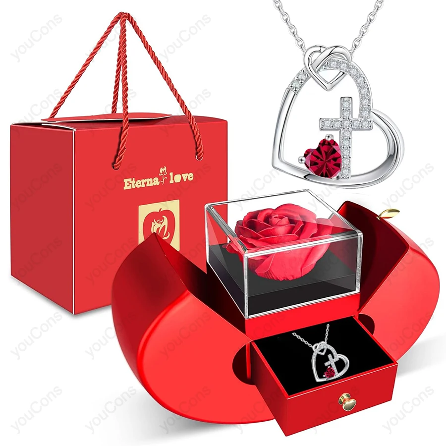

Zircon Heart Necklace Pendant With Apple Gift Box 2025 New Jewelry Set For Wife Girlfriend Christmas Valentine Anniversary Gift