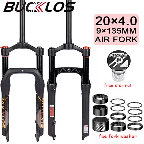 BUCKLOS 20*4.0 Bicycle Fork Air Suspension 20 E-Bike Fork 9*135mm 4.0 Tire Snow Beach Bike Forks 140mm Travel BMX Forks