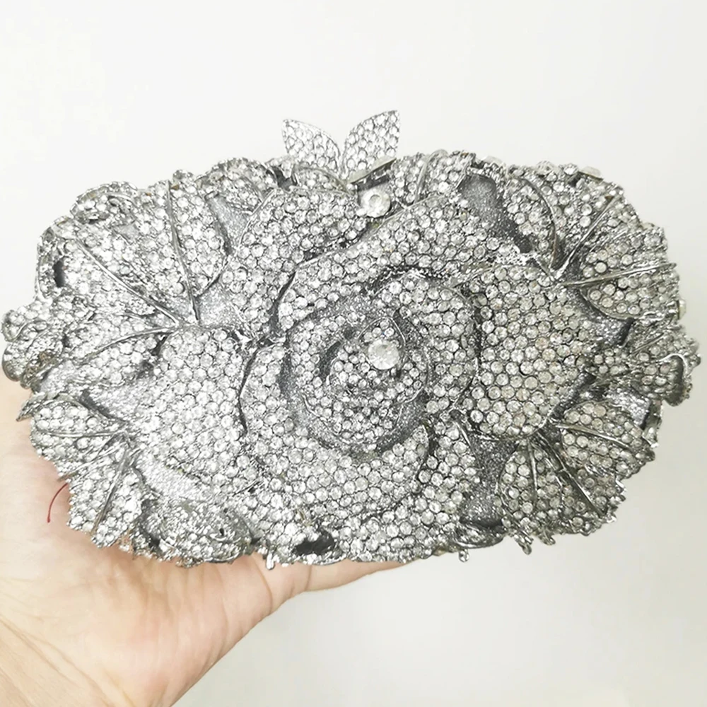 

Silver Wedding Purse Crystal Evening Rhinestone Diamond Clutch Best Flower Bags Lady Wedding Bridesmaid Clutches Minaudiere