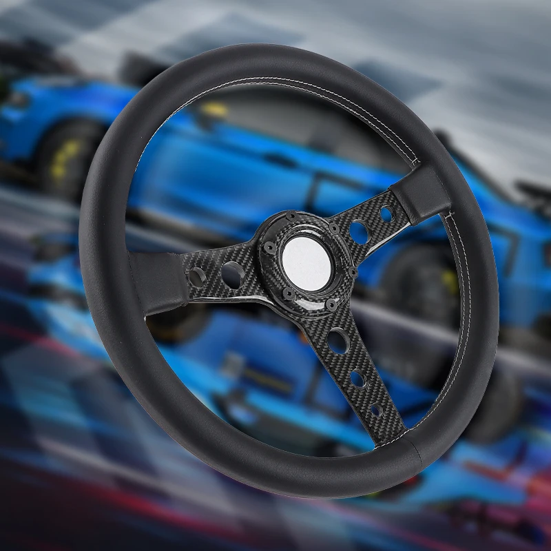 

High Quality Deep Dish 345mm Suede Carbon Fiber Steering Wheel Aluminum Horn Button Racing Car Gaming