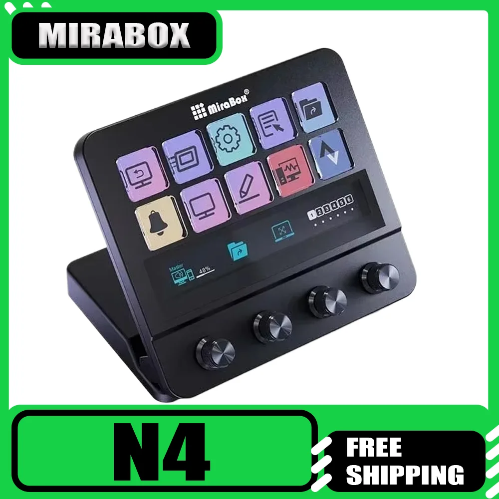 

MBox N4 Визуальная макро-клавиатура Desktop Revolution Потоковая консоль-концентратор 10-клавишный четырехнаборный интерфейс Сенсорная полоса Dual USB-C и USB-A