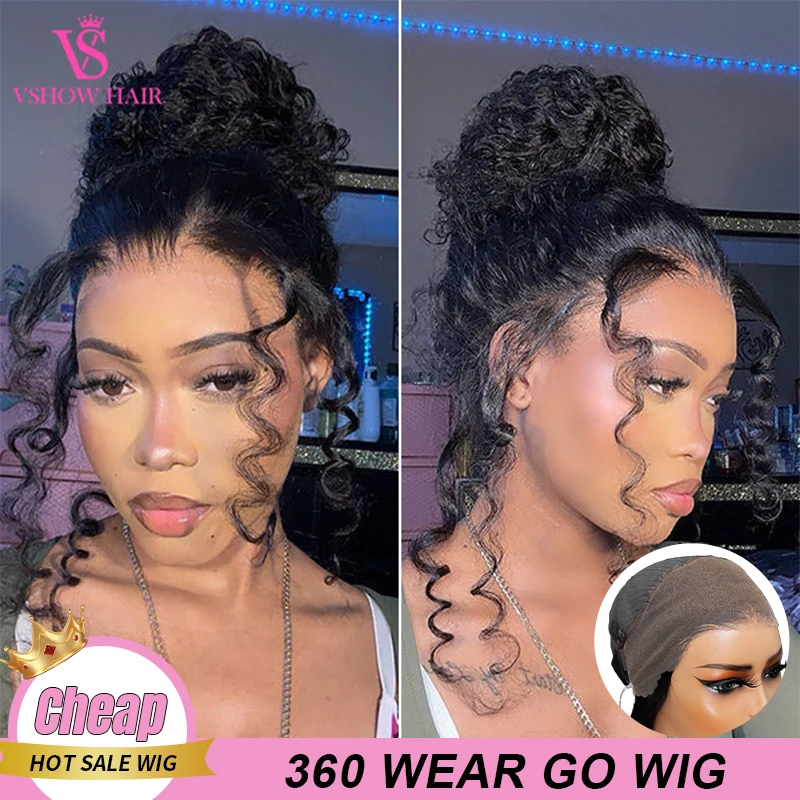 

VSHOW 360 Full Hd Lace Front Wigs Afro Kinky Curly Glueless Brazilian Virgin Human Hair Wigs Invisible Drawstring Cap