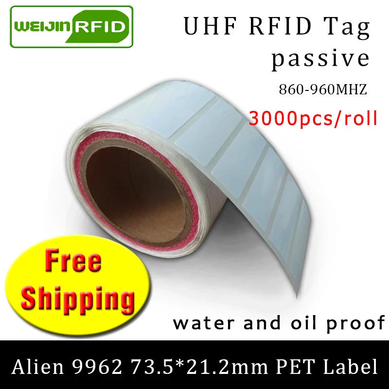 UHF RFID tag sticker Alien 9962 EPC6C printable PET label 915mhz868mhz Higgs9 3000pcs free shipping adhesive passive RFID label