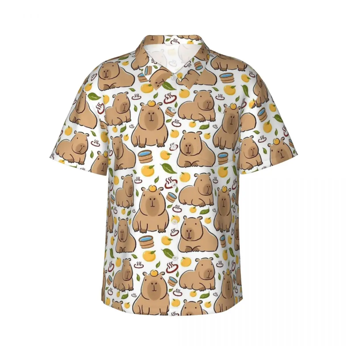 

Hawaiian Shirt Vacation Capybara Yuzu Onzen Bath Blouses Retro Casual Shirts Male Short Sleeve Harajuku Tops