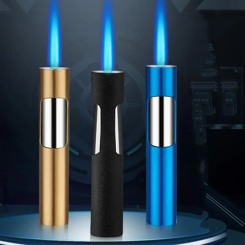 Blue Flame Direct Charge Cylindrical Windproof Lighter Inflatable Cool Trendy Men's Personalized Pressing Lighter