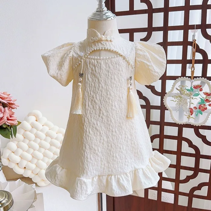 Roupa saia branca para bebé, vestido estilo casual simples infantil, moda com tudo combina, roupa infantil, novo, primavera e verão, 2024