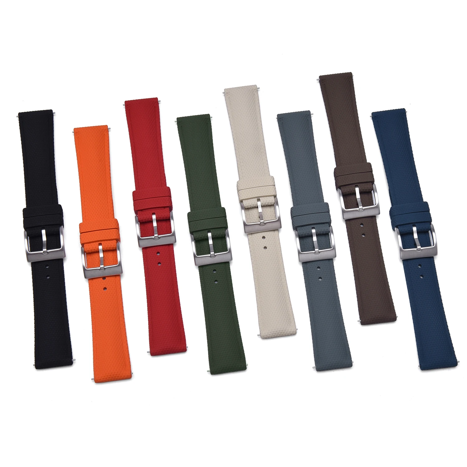 18-24mm Saicloth Texture FKM Rubber Watch Straps Quick Release Pin Buckle Adjustable Bands