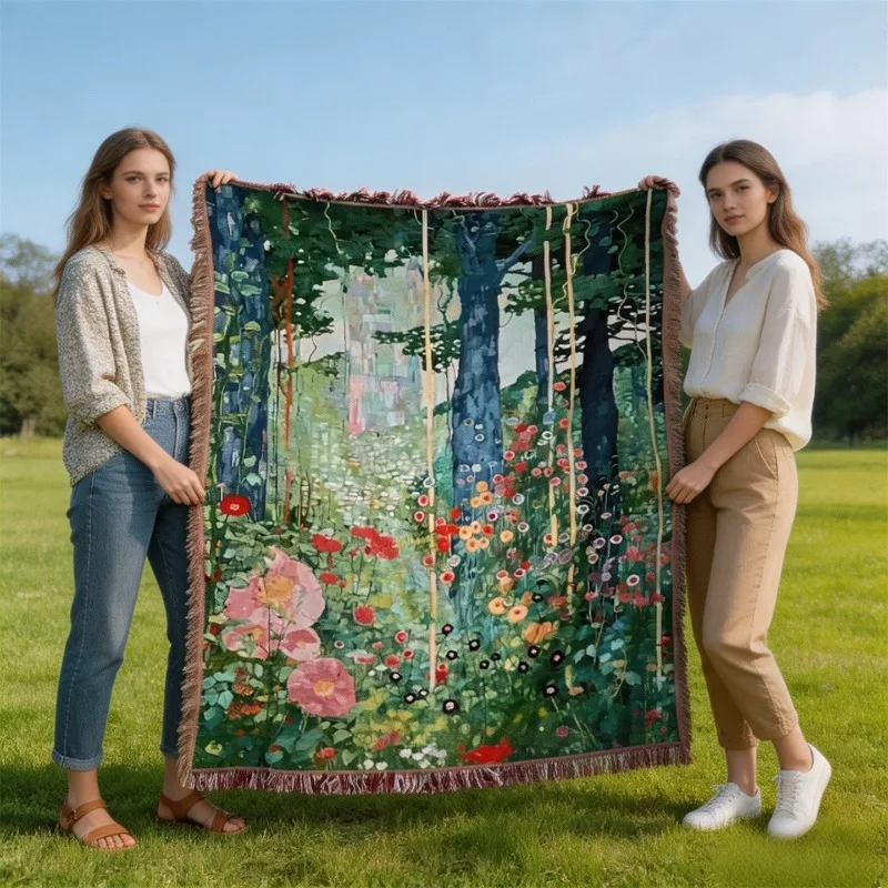 Tapestry Secret Garden Oil Painting Background Cloth Multifunctional Throw Blanket For Home Bedroom Wall Art Decoration