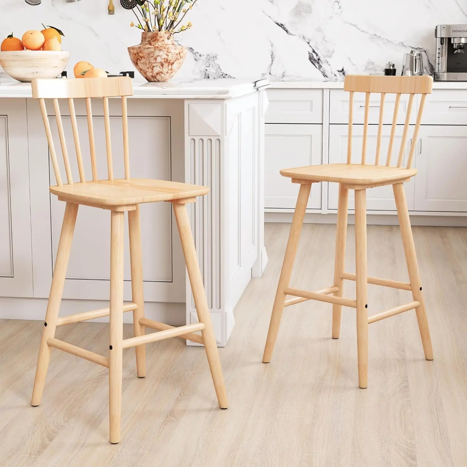 

Набор из 2 барных стульев Windsor высотой 26 дюймов, деревянные стулья в стиле фермерского дома с спинкой-спицей, современный рустик, на заказ