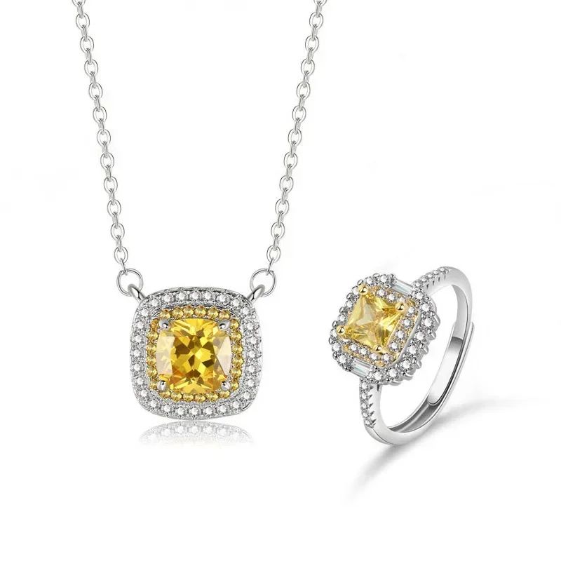 MDL مويسانيتي نمط كلاسيكي الحد الأدنى موضة تحسس مجموعة مطلية بالذهب مربع الوردي زركونيا خاتم وقلادة #5