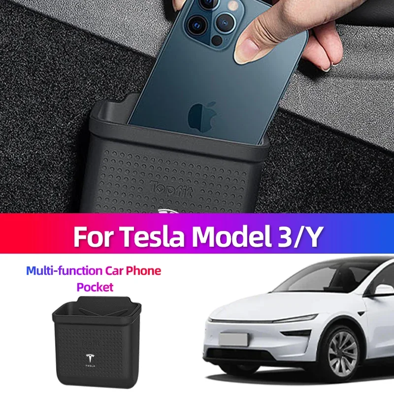 

Car Sticker For Tesla Model Y 3 2020-2025 Mobile Phone Pocket Easy To Stick Car Storage Box Portable Storage Box Car Accessorie