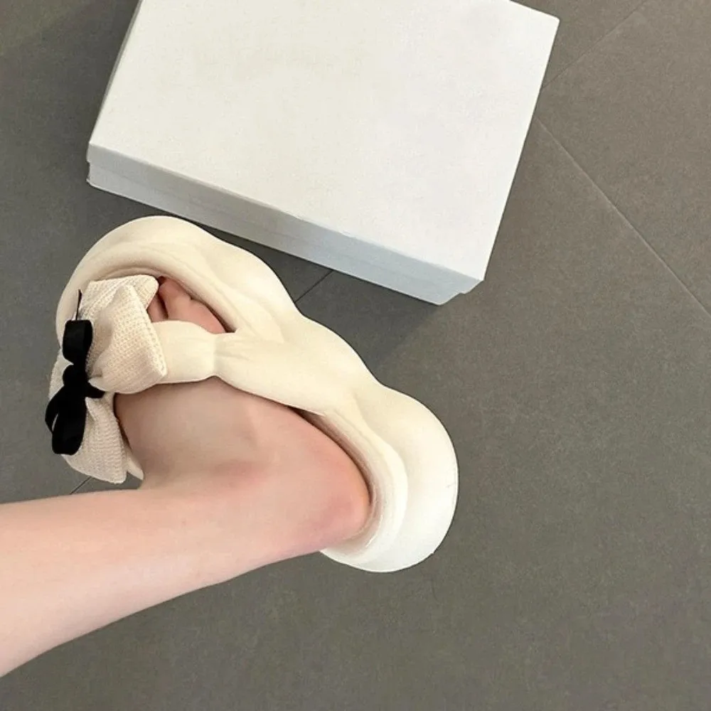 عدم الانزلاق Bowknot سحابة النعال الارتفاع زيادة سميكة سوليد القوس الشرائح الصنادل عادية أسود أبيض سميكة القاع النعال المنزل #5