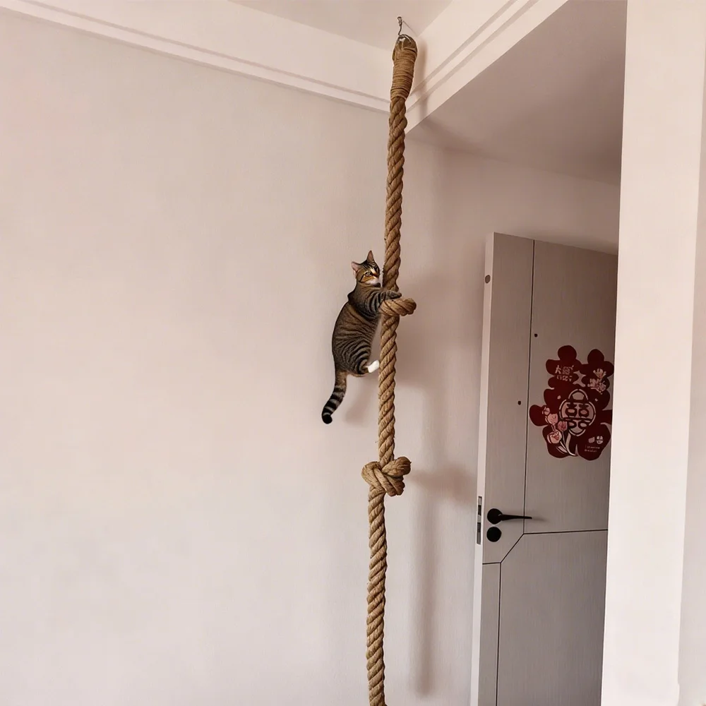 حبل تسلق القطط المثبت على السقف للعب النشط يشجع القطط الداخلية لتسلق تجربة ممتعة للقطط والقطط البالغة