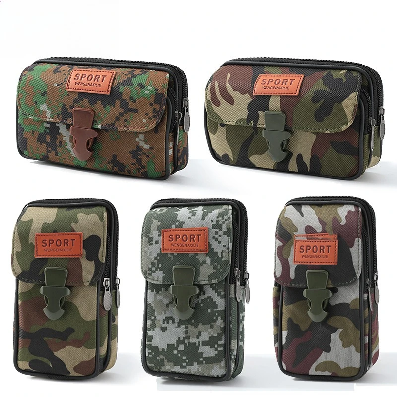 Men's waist bag, multi-functional sports waist strap, mobile phone bag, work camouflage, wear-resistant canvas lock wallet