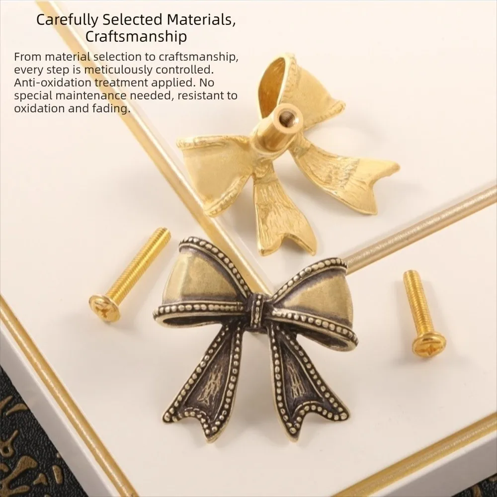 Elegant Retro Bow Tie Brass Handle Vintage Single Hole Cabinet Door Knobs Gold Furniture Hardware Wardrobe Drawer Pulls Dresser