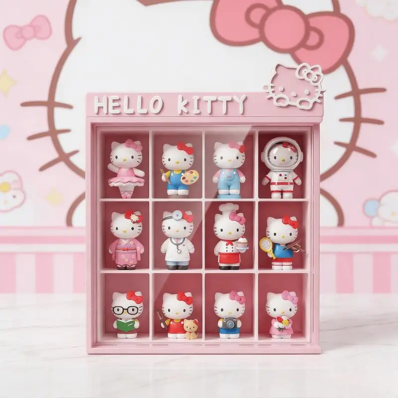 

Sanrio Hello Kitty Display Stand Dust-Proof Transparent Storage Cabinet Figure Display Box Cute Desktop Decoration Ornaments