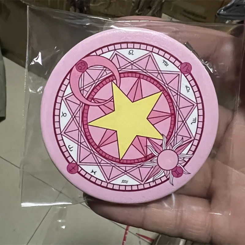 Anime PU Card Captor Sakura Small Round Mirror Cosplay Portable Hand-Held Makeup Mirror Gift Fashion Convenient Carry-On Mirror